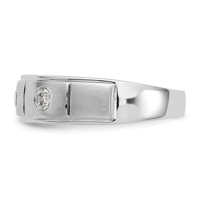 14K Weißgold Dreistein-Ring mit Zargenfassung, 0,3K Diamant, komplett, Herren