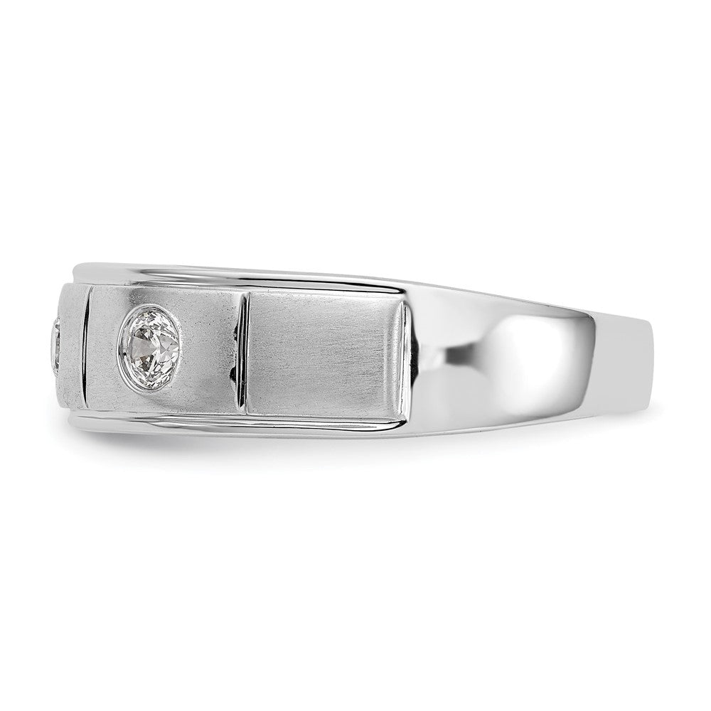 14K Weißgold Dreistein-Ring mit Zargenfassung, 0,3K Diamant, komplett, Herren