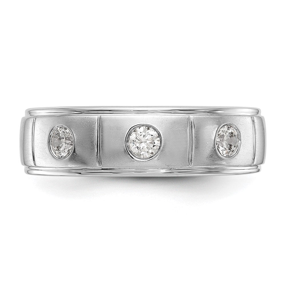 14K Weißgold Dreistein-Ring mit Zargenfassung, 0,3K Diamant, komplett, Herren