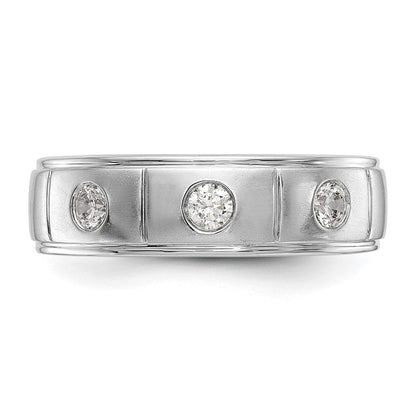 14K Weißgold Dreistein-Ring mit Zargenfassung, 0,3K Diamant, komplett, Herren