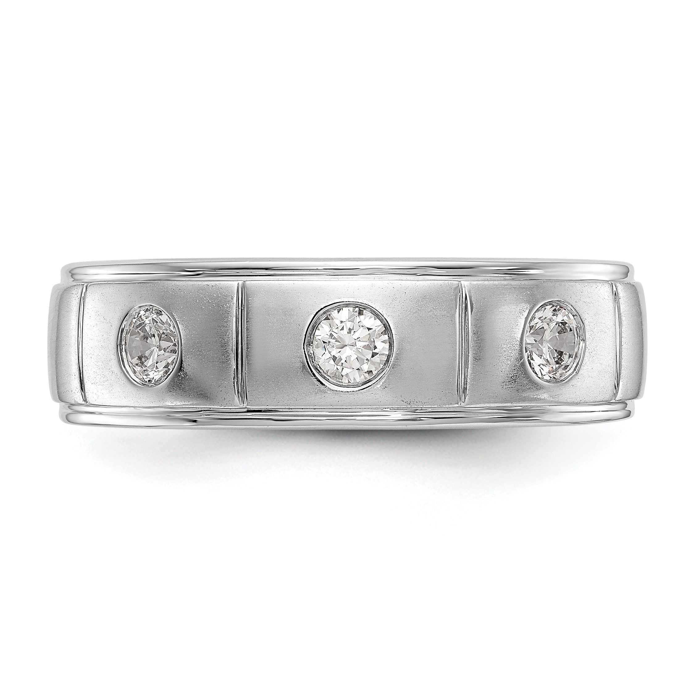 14K Weißgold Dreistein-Ring mit Zargenfassung, 0,3K Diamant, komplett, Herren
