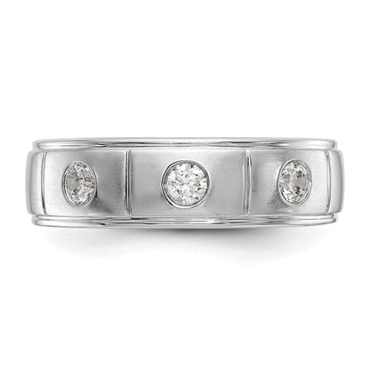 14K Weißgold Dreistein-Ring mit Zargenfassung, 0,3K Diamant, komplett, Herren