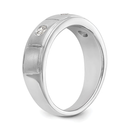 14K Weißgold Dreistein-Ring mit Zargenfassung, 0,3K Diamant, komplett, Herren