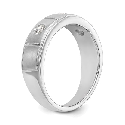 14K Weißgold Dreistein-Ring mit Zargenfassung, 0,3K Diamant, komplett, Herren