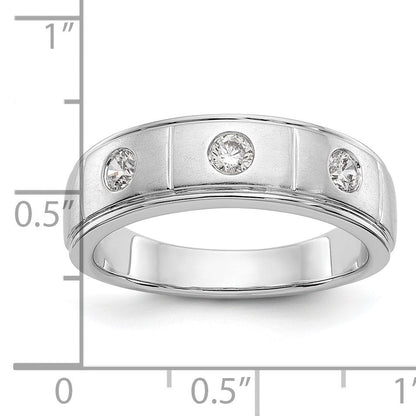 14K Weißgold Dreistein-Ring mit Zargenfassung, 0,3K Diamant, komplett, Herren