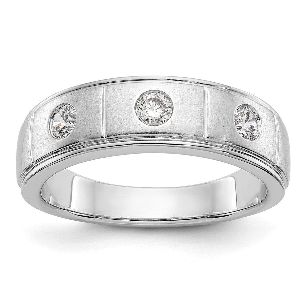 14K Weißgold Dreistein-Ring mit Zargenfassung, 0,3K Diamant, komplett, Herren