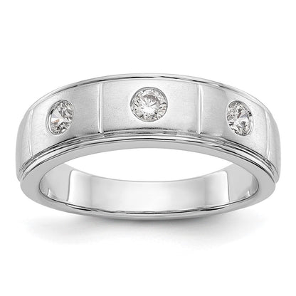 14K Weißgold Dreistein-Ring mit Zargenfassung, 0,3K Diamant, komplett, Herren