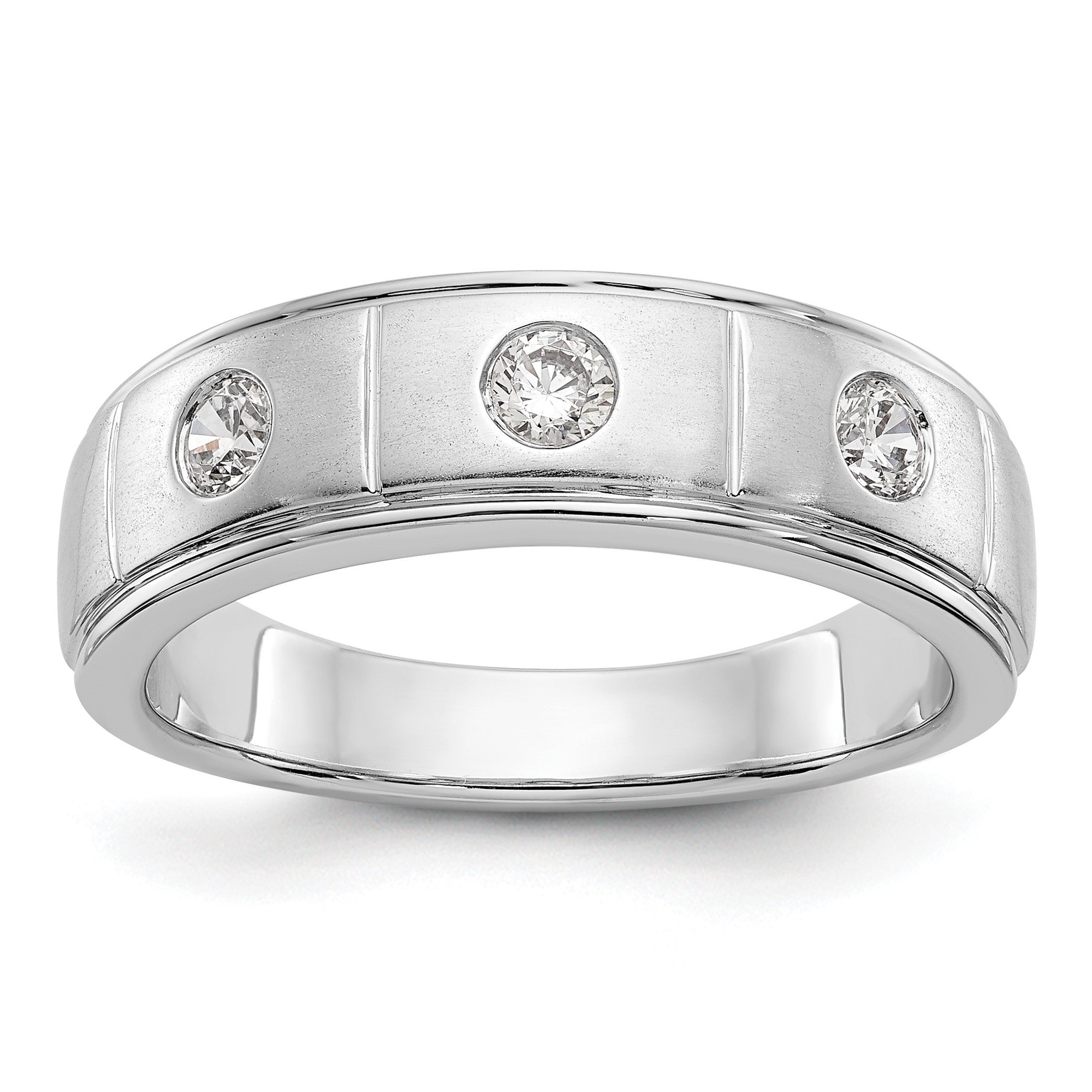 14K Weißgold Dreistein-Ring mit Zargenfassung, 0,3K Diamant, komplett, Herren