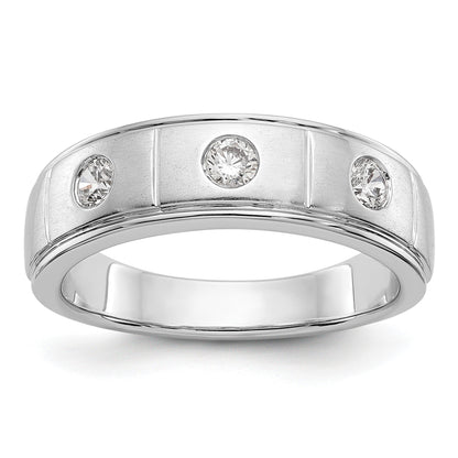 14K Weißgold Dreistein-Ring mit Zargenfassung, 0,3K Diamant, komplett, Herren
