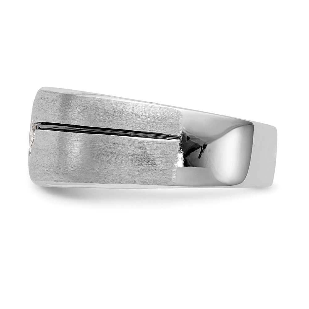 14K Weißgold Herrenring mit erhöhter quadratischer Fassung, Emaille und 0,2K Diamanten, komplett