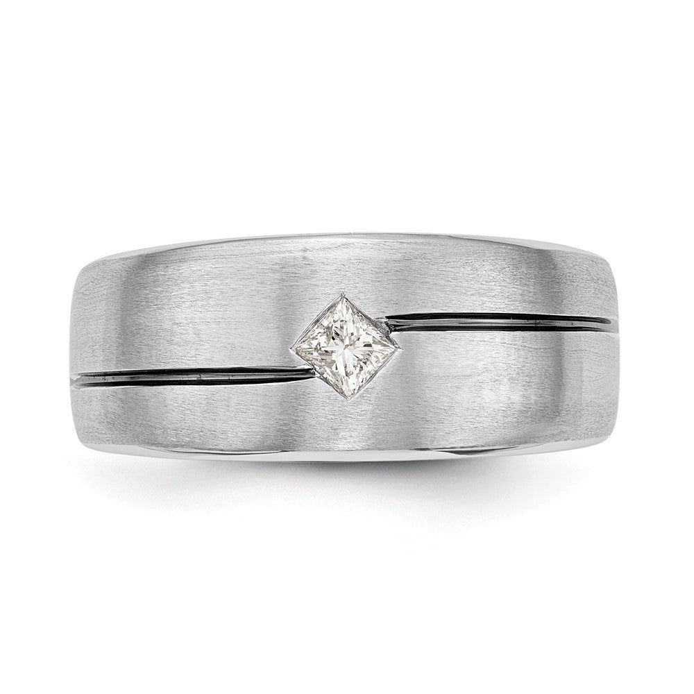14K Weißgold Herrenring mit erhöhter quadratischer Fassung, Emaille und 0,2K Diamanten, komplett