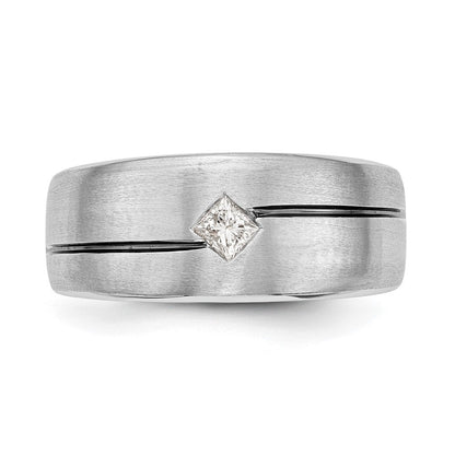 14K Weißgold Herrenring mit erhöhter quadratischer Fassung, Emaille und 0,2K Diamanten, komplett