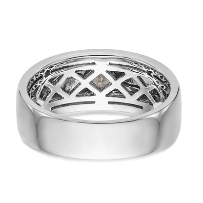 14K Weißgold Herrenring mit erhöhter quadratischer Fassung, Emaille und 0,2K Diamanten, komplett