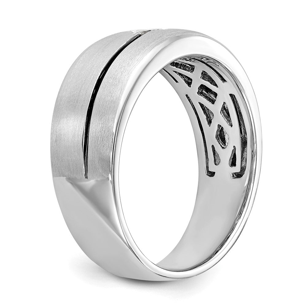 14K Weißgold Herrenring mit erhöhter quadratischer Fassung, Emaille und 0,2K Diamanten, komplett