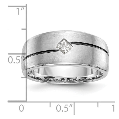 14K Weißgold Herrenring mit erhöhter quadratischer Fassung, Emaille und 0,2K Diamanten, komplett