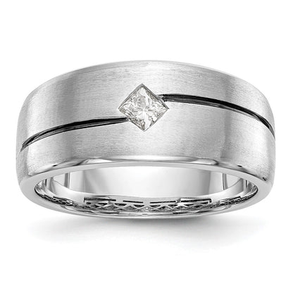 14K Weißgold Herrenring mit erhöhter quadratischer Fassung, Emaille und 0,2K Diamanten, komplett
