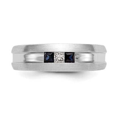 14 Karat Weißgold Herren-Ring mit natürlichen Diamanten und Saphir