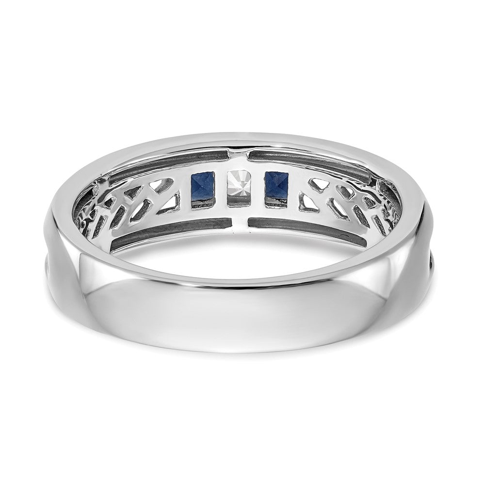 14 Karat Weißgold Herren-Ring mit natürlichen Diamanten und Saphir