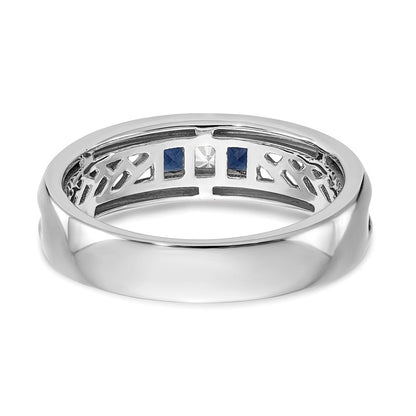 14 Karat Weißgold Herren-Ring mit natürlichen Diamanten und Saphir