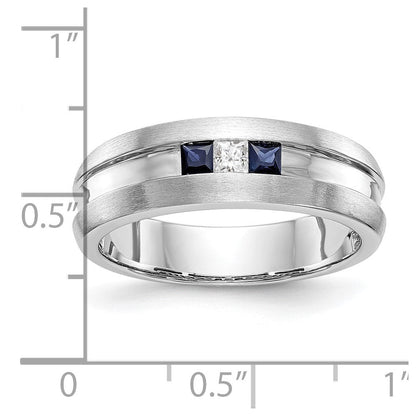 14 Karat Weißgold Herren-Ring mit natürlichen Diamanten und Saphir