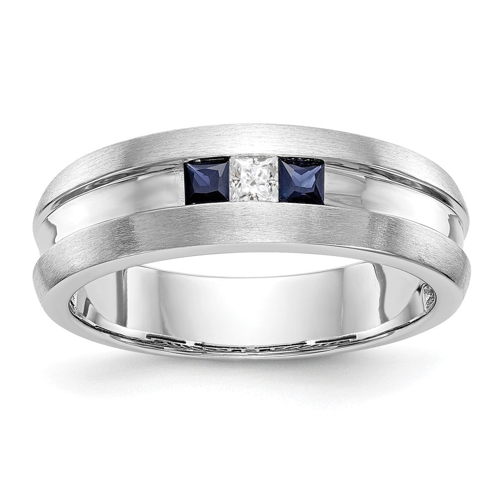 14 Karat Weißgold Herren-Ring mit natürlichen Diamanten und Saphir