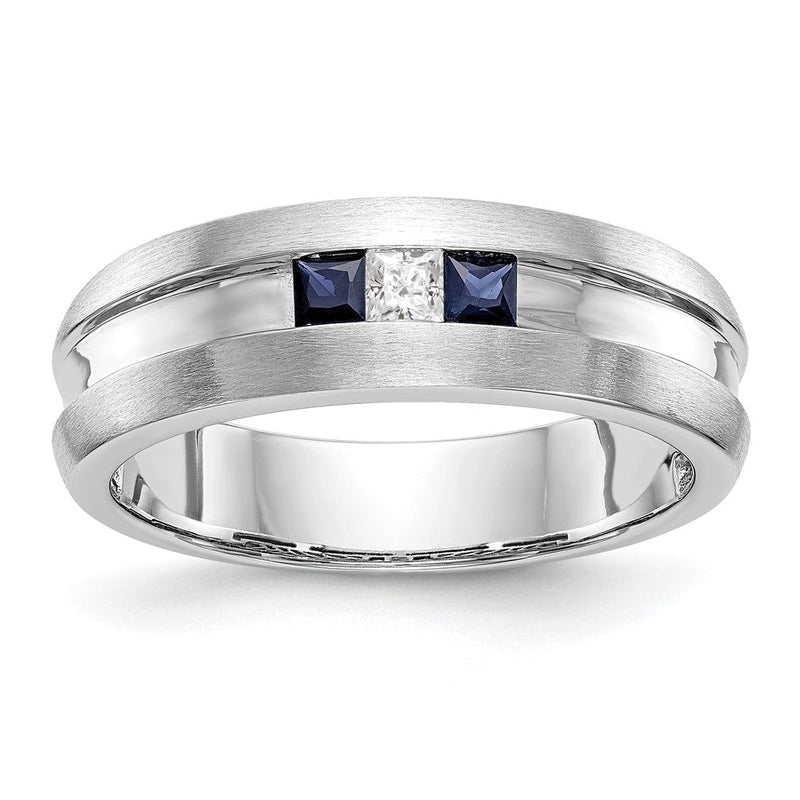 14 Karat Weißgold Herren-Ring mit natürlichen Diamanten und Saphir