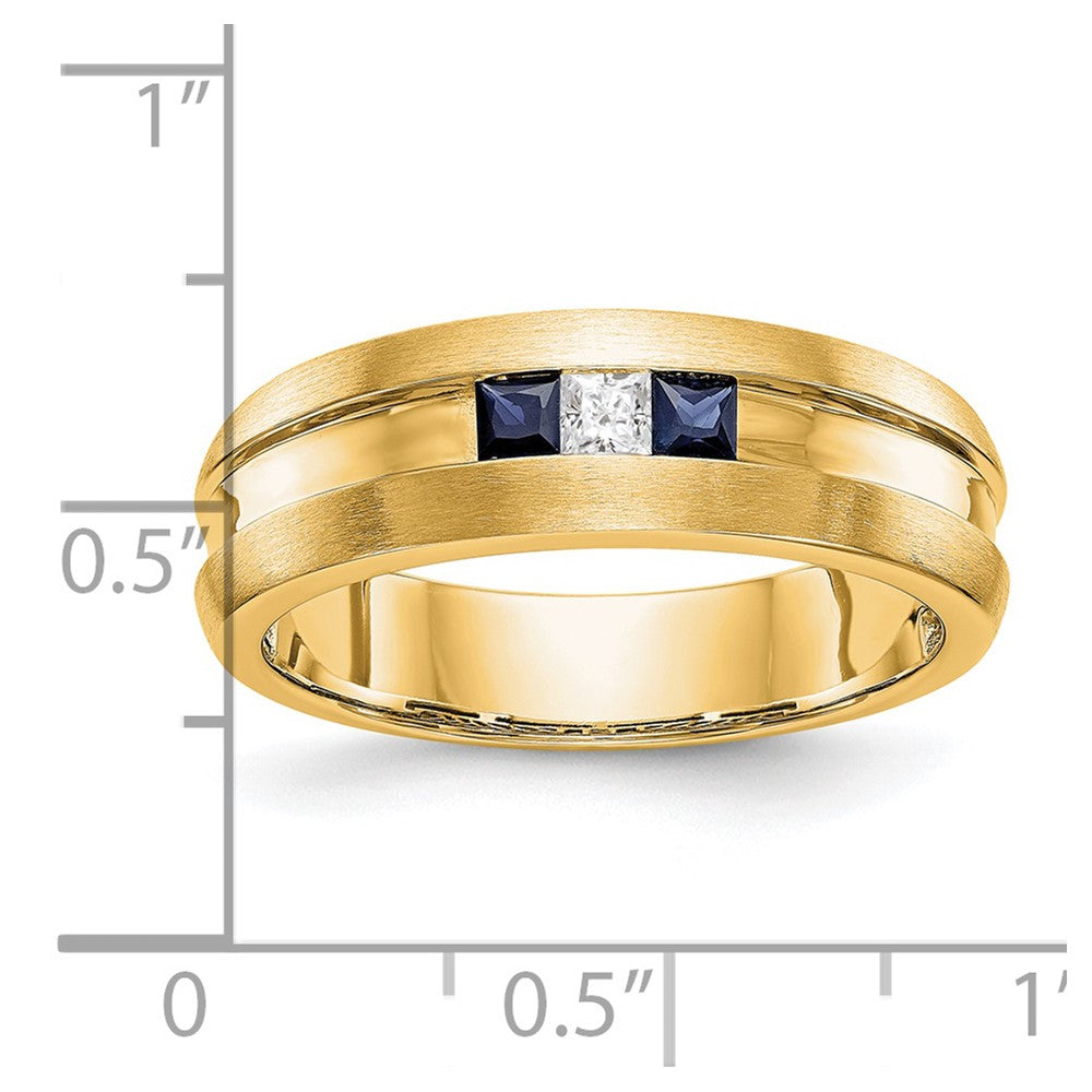 14K Gelbgold Ring für Herren mit echtem Diamant und Saphir