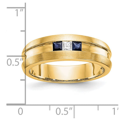 14K Gelbgold Ring für Herren mit echtem Diamant und Saphir