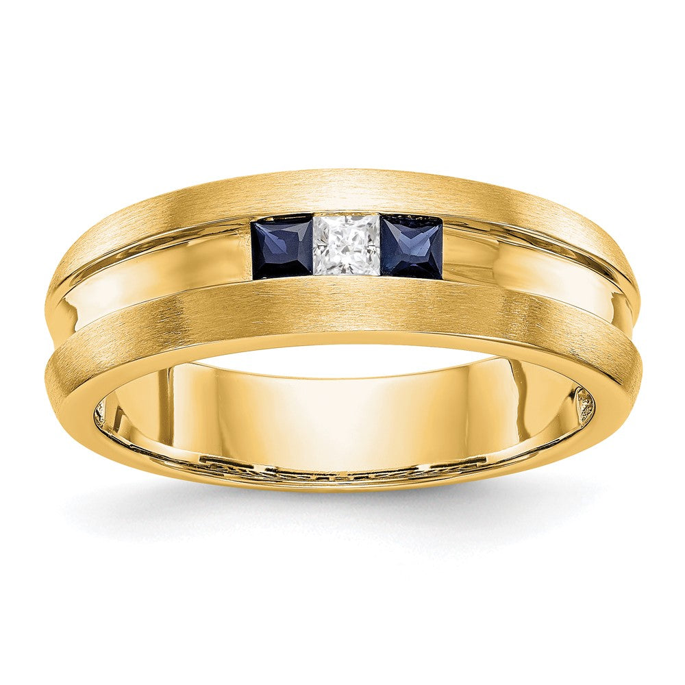 14K Gelbgold Ring für Herren mit echtem Diamant und Saphir