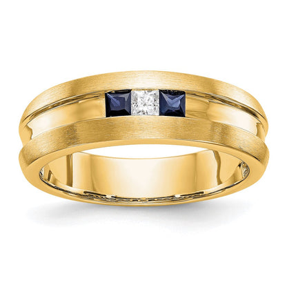 14K Gelbgold Ring für Herren mit echtem Diamant und Saphir