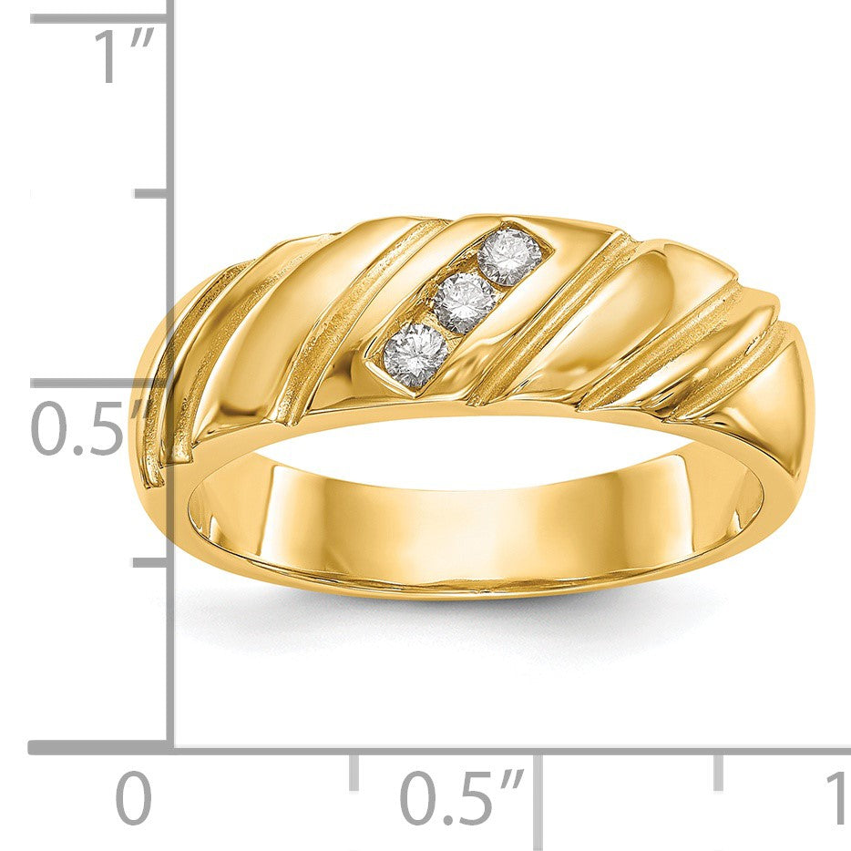 14K Gelbgold Herrenring mit 3 Steinen und 0,125 Karat Diamant, komplett