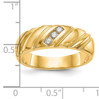 14K Gelbgold Herrenring mit 3 Steinen und 0,125 Karat Diamant, komplett