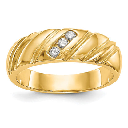 14K Gelbgold Herrenring mit 3 Steinen und 0,125 Karat Diamant, komplett