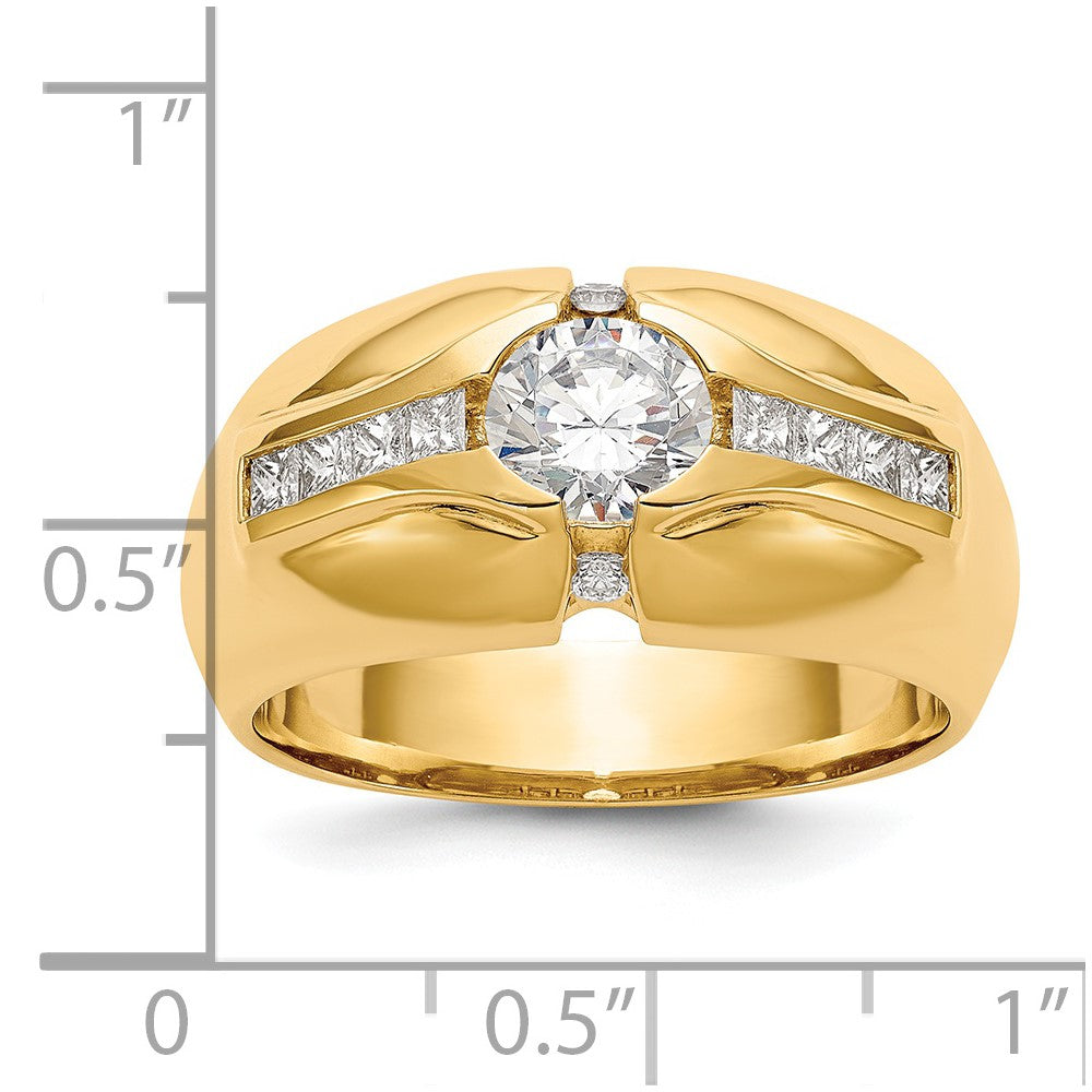 14K Gelbgold Herren-Ehering, kanalgefasst, mit Zirkonia