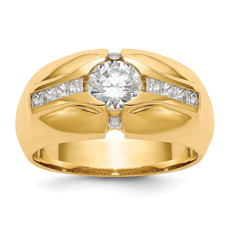 14K Gelbgold Herren-Ehering, kanalgefasst, mit Zirkonia
