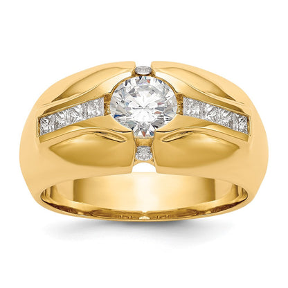 14K Gelbgold (holds 3/4 Karat (5.5mm) Rund Mittig) 1/2 Diamant Herren Halbfassung Ring