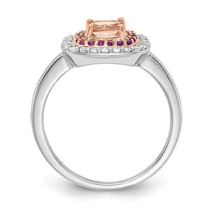 14K Weiß- und Roségold Ring mit Morganit, Amethyst und Diamant im Kissenschliff