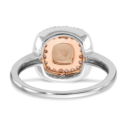 14K Weiß- und Roségold Ring mit Morganit, Amethyst und Diamant im Kissenschliff