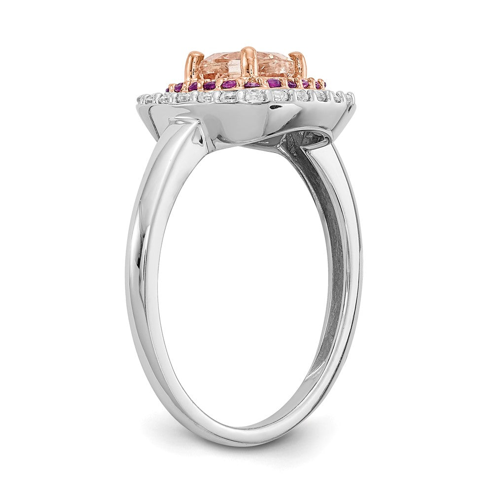 14K Weiß- und Roségold Ring mit Morganit, Amethyst und Diamant im Kissenschliff