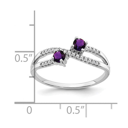 14K Weißgold Ring mit zwei Amethysten und echten Diamanten