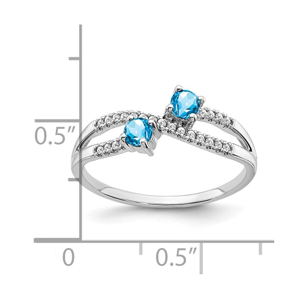 14K Weißgold Ring mit zwei Blautopasen und echten Diamanten