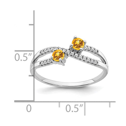14K Weißgold Ring mit zwei Citrinen und echten Diamanten