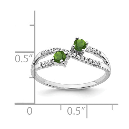 14K Weißgold Ring mit zwei Peridot-Steinen und echten Diamanten