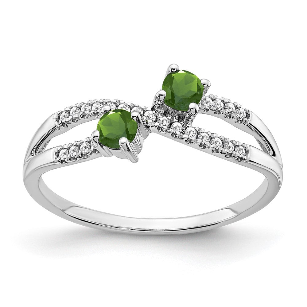 14K Weißgold Ring mit zwei Peridot-Steinen und echten Diamanten