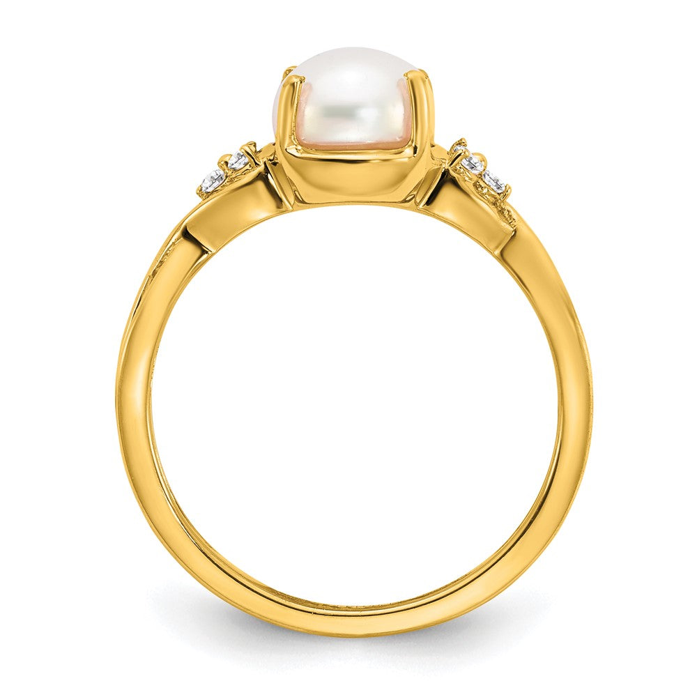 14K Gelbgold Ring mit FWC-Perle und echten Diamanten
