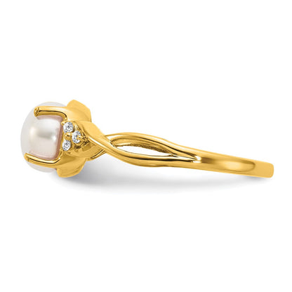 14K Gelbgold Ring mit FWC-Perle und echten Diamanten