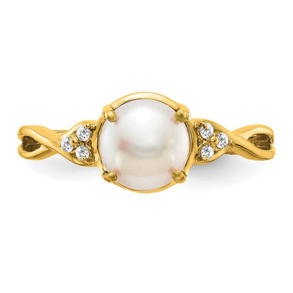14K Gelbgold Ring mit FWC-Perle und echten Diamanten