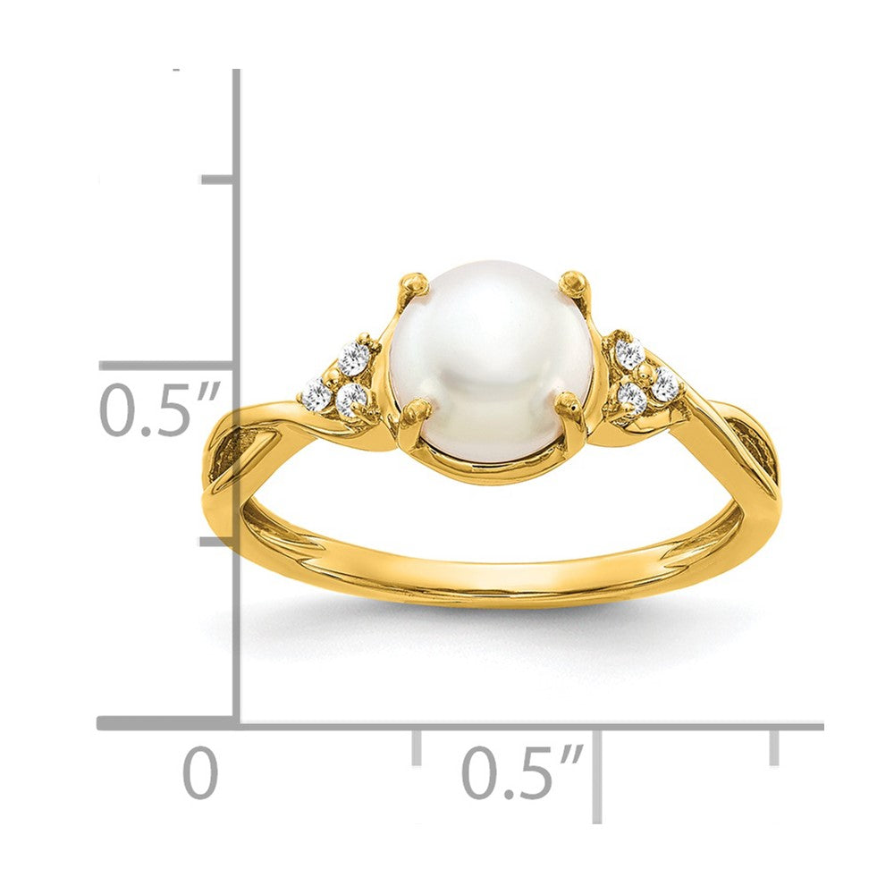 14K Gelbgold Ring mit FWC-Perle und echten Diamanten