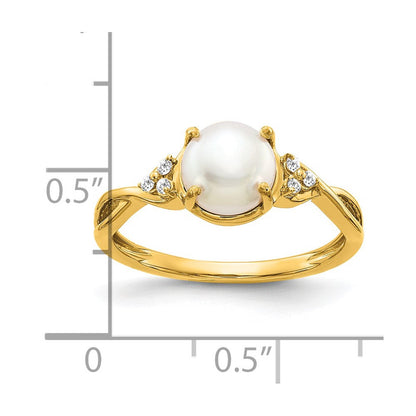 14K Gelbgold Ring mit FWC-Perle und echten Diamanten