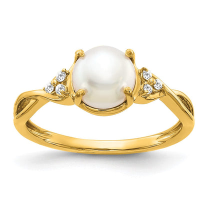 14K Gelbgold Ring mit FWC-Perle und echten Diamanten